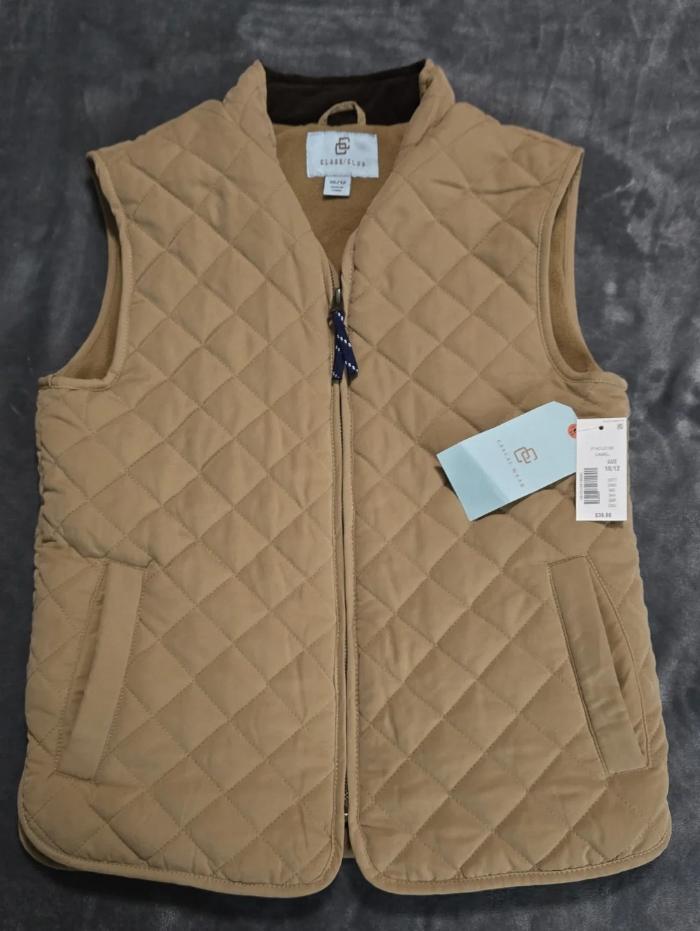 Class Club Boys Size 10/12 Quilted Puffer Vest Fleece Lined In The Color Camel